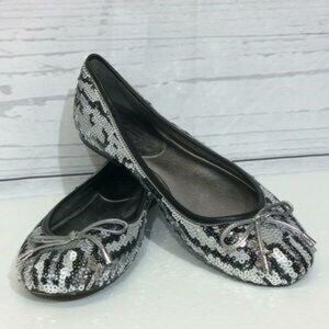 [Coach] Sequined Bow Silver & Black Ballet Flats Shoes Women's Size 6.0 (B)